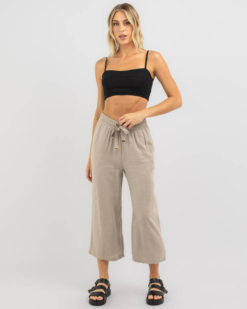Shop Mooloola Cali Hawaii Cropped Beach Pants In Mocha Fast Shipping