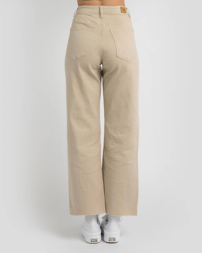 Country Denim Beige Wide Leg Jeans for Womens