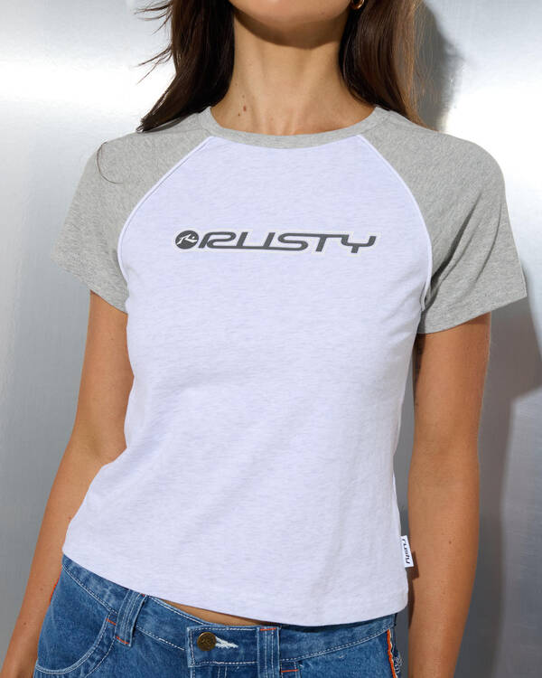 Rusty Archived Raglan Baby Tee for Womens