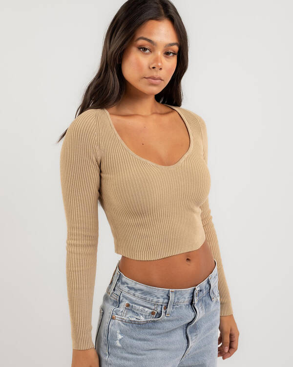 Pop Quiz Long Sleeve Crop Knit Top