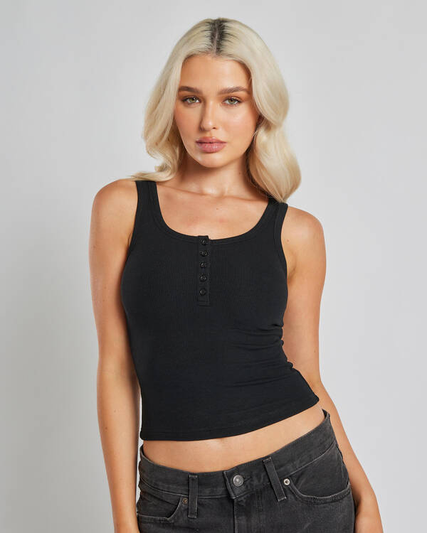 Basic Fine Rib Henley Tank Top