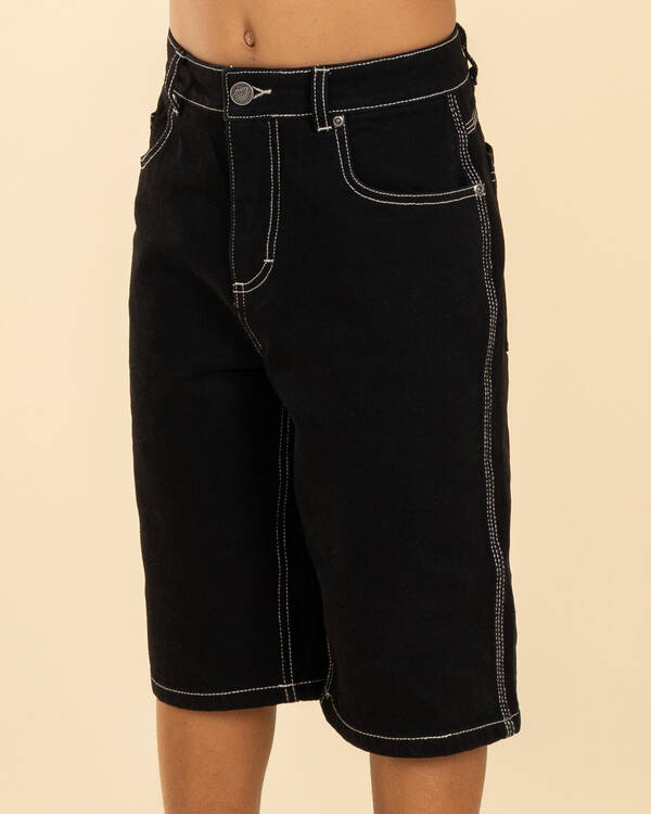 Flamed Collegiate Arch Denim Shorts