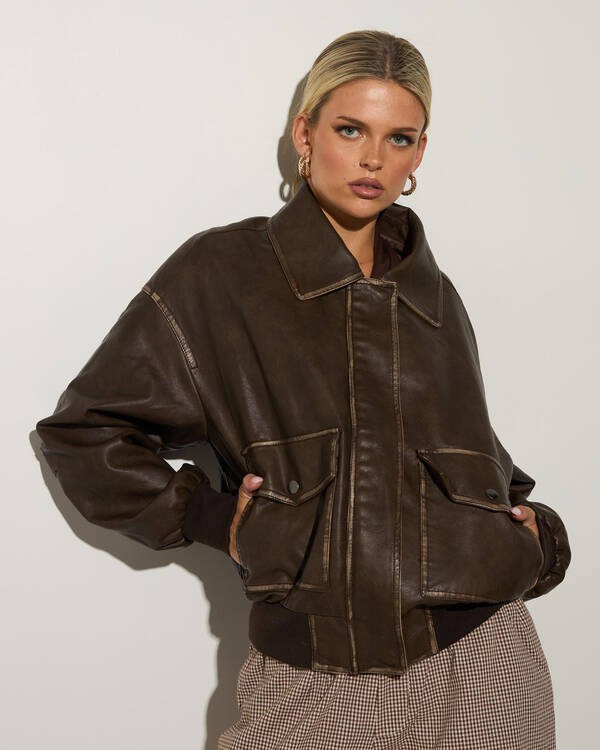 Garage Faux Leather Bomber Jacket