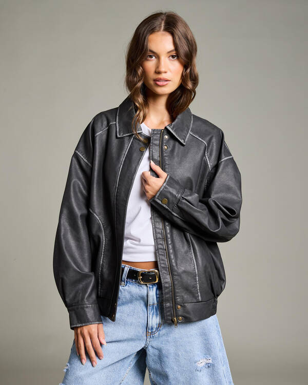 Dakota Faux Leather Bomber Jacket