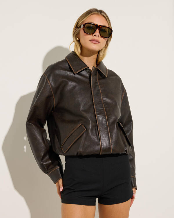 Dixie Faux Leather Bomber Jacket