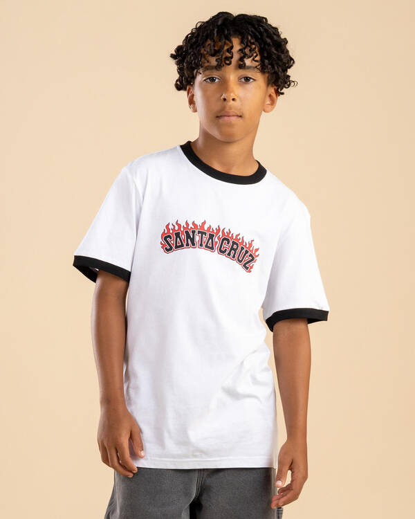 Flamed Collegiate Arch Ringer T-Shirt