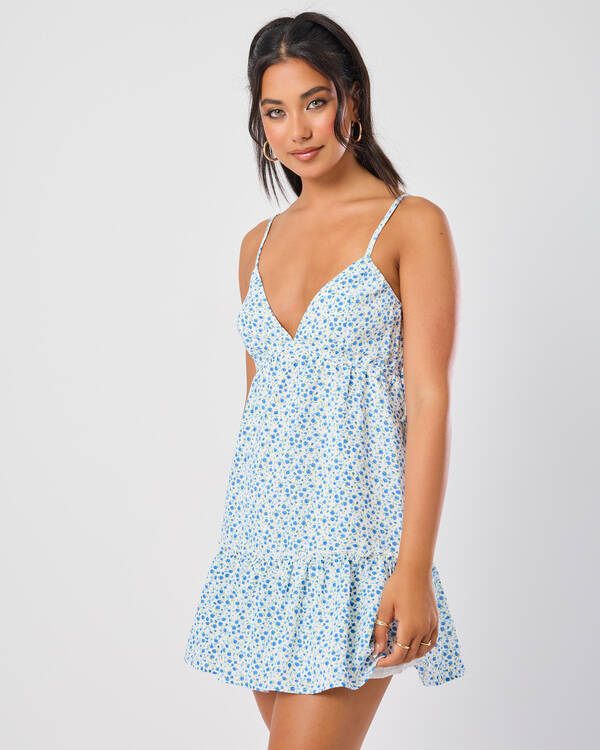 city beach floral dress Girls Sophia Blue and White Floral Dress With Puffed Sleeves 8Y main image 0