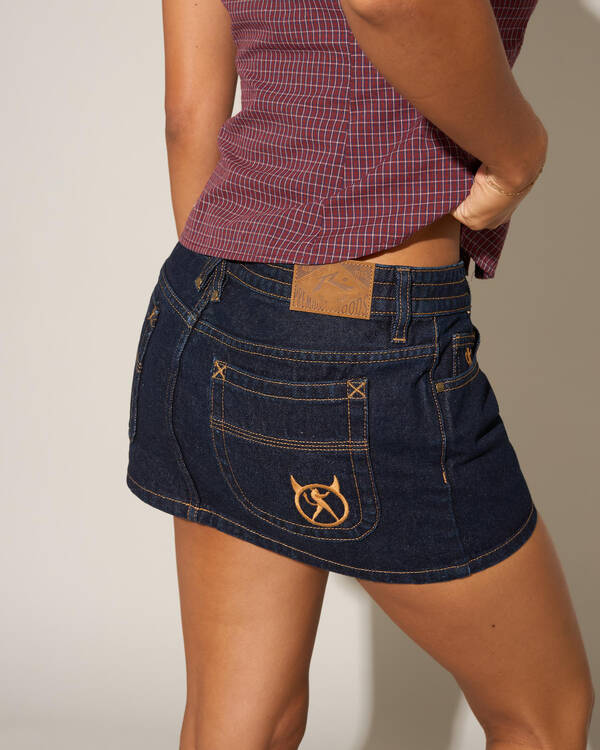 Tripper Raw Low Rise Denim Micro Skirt