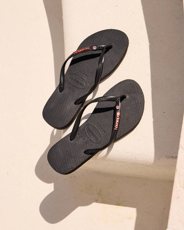 Slim Metal Logo Crystal Thongs
