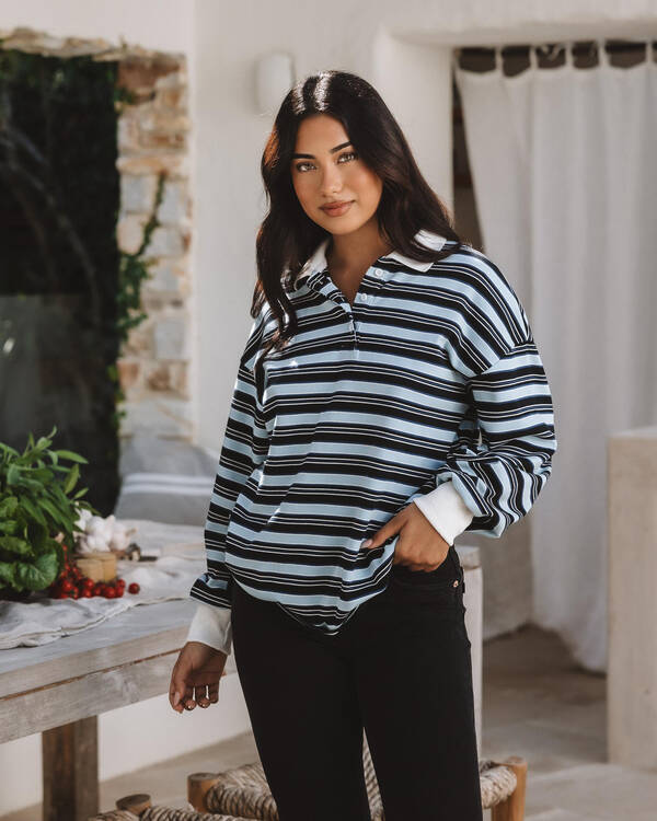 Gwen Striped Long Sleeve Polo Top