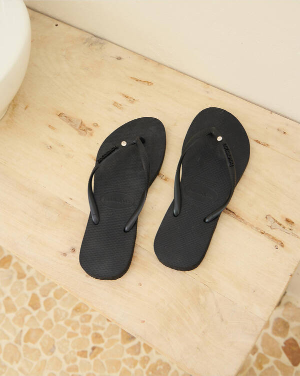 Slim Metal Logo Crystal Thongs