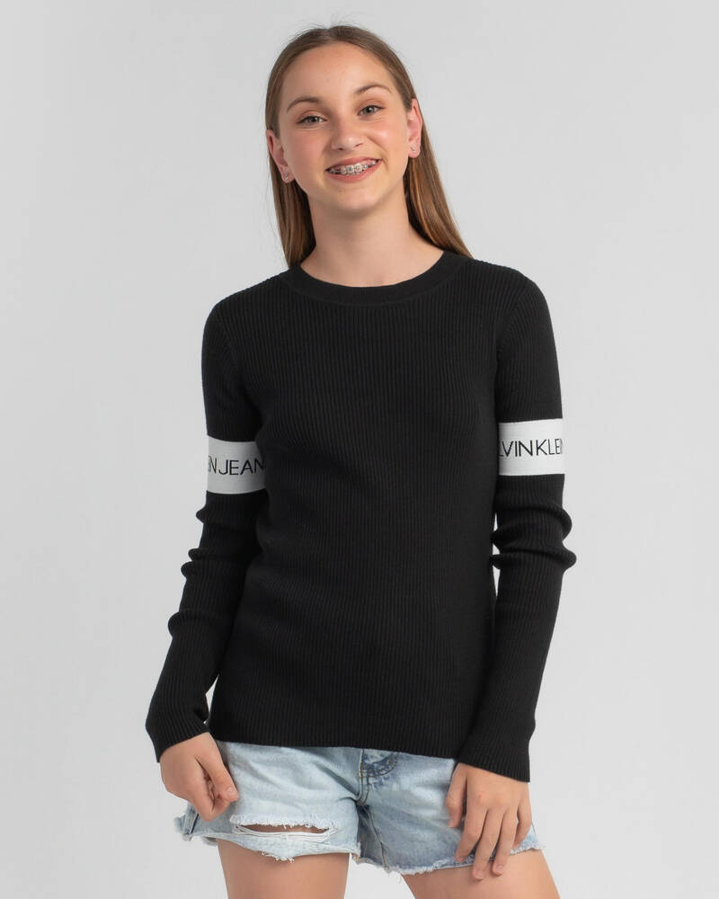 Calvin Klein Girls' Intarsia Logo Rib Sweater for Womens