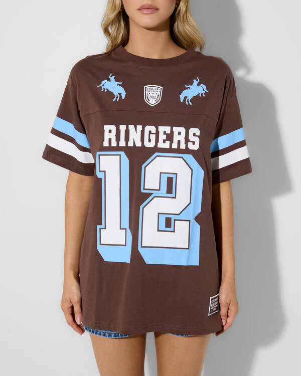 Ringers Western Rodeo Cowboy Athletic Oversized T-Shirt for Womens