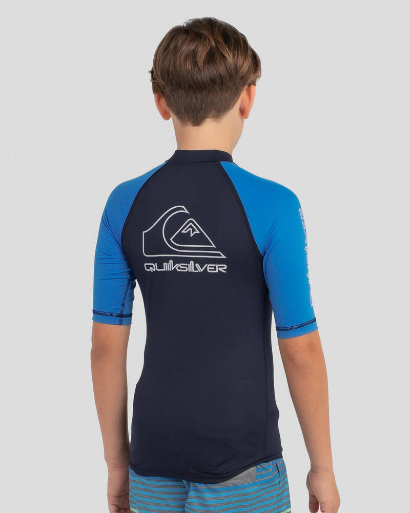 Shop Quiksilver Boys' On Tour Short Sleeve Rash Vest In Navy Blazer