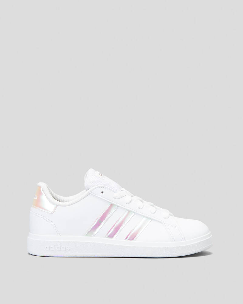 Shop adidas Girls #39 Grand Court Shoes In White/iridescent/ftwr White