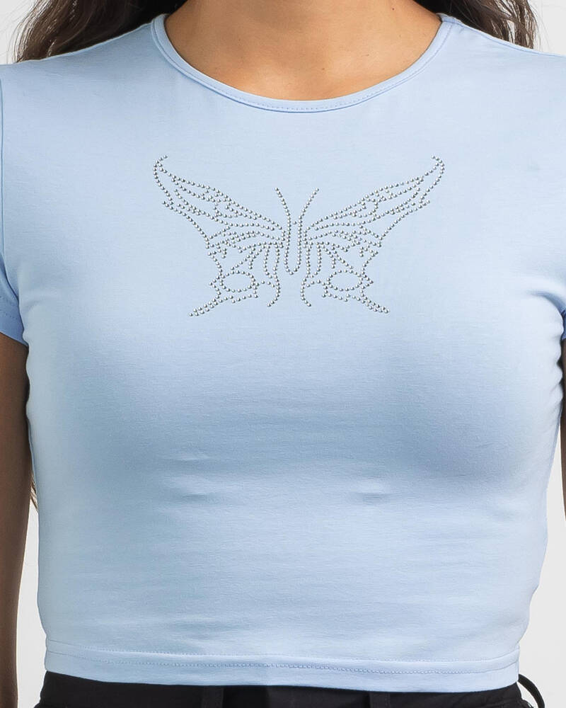MRKT. Rhinestone Butterfly Baby Tee for Womens