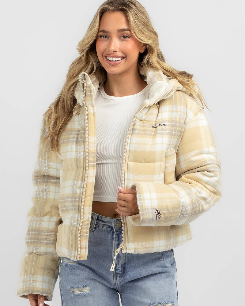 Rip Curl Anti-Series Surf Check Hooded Puffer Jacket for Womens