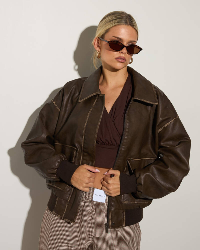 Ava And Ever Garage Faux Leather Bomber Jacket for Womens