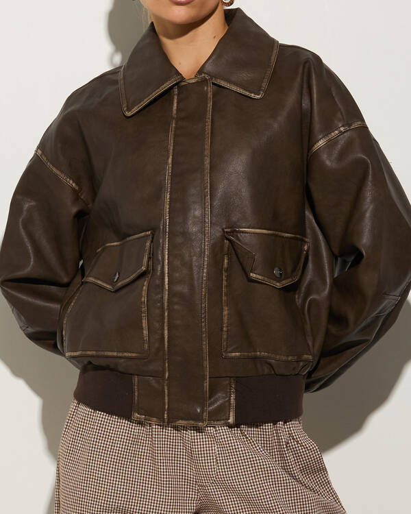 Ava And Ever Garage Faux Leather Bomber Jacket for Womens
