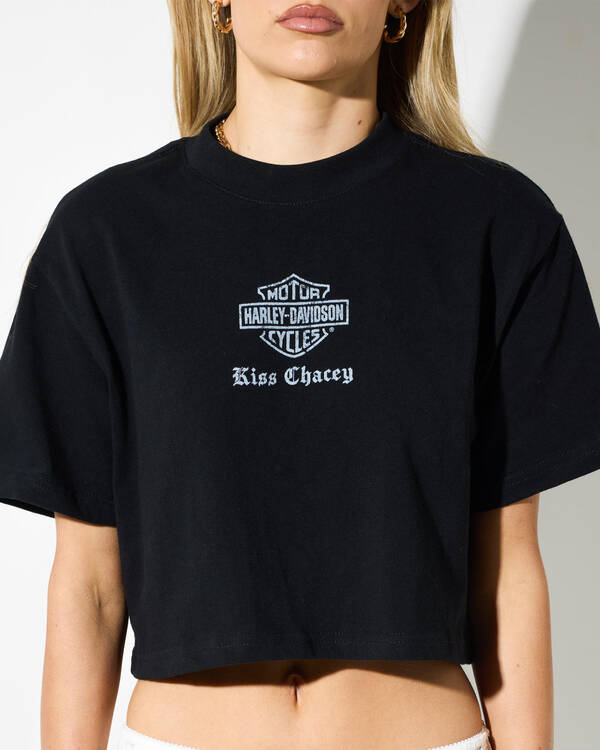 Kiss Chacey Harley Davidson Rumble Crop T-Shirt for Womens
