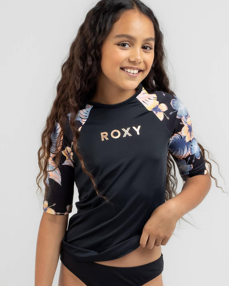 Roxy Girls' Swim For Good Time Short Sleeve Rash Vest for Womens