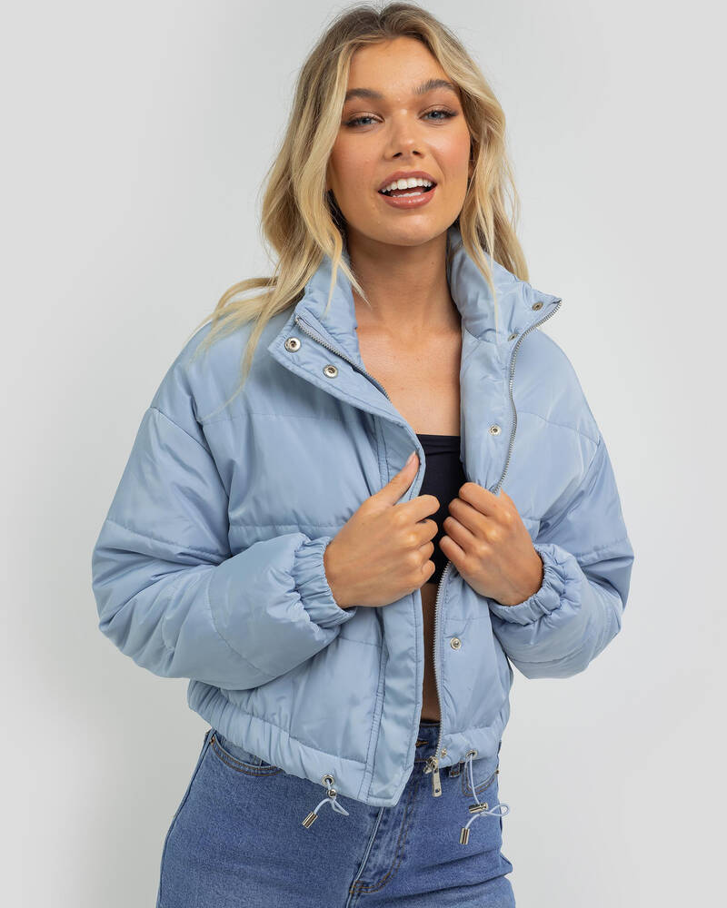 Shop Ava And Ever Venus Puffer Jacket In Dusty Blue - Fast Shipping ...