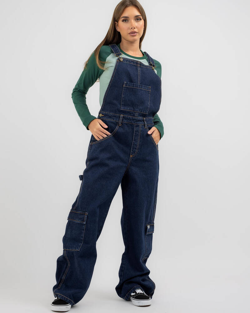 Rusty Dax Wide Baggy Cargo Denim Overalls for Womens