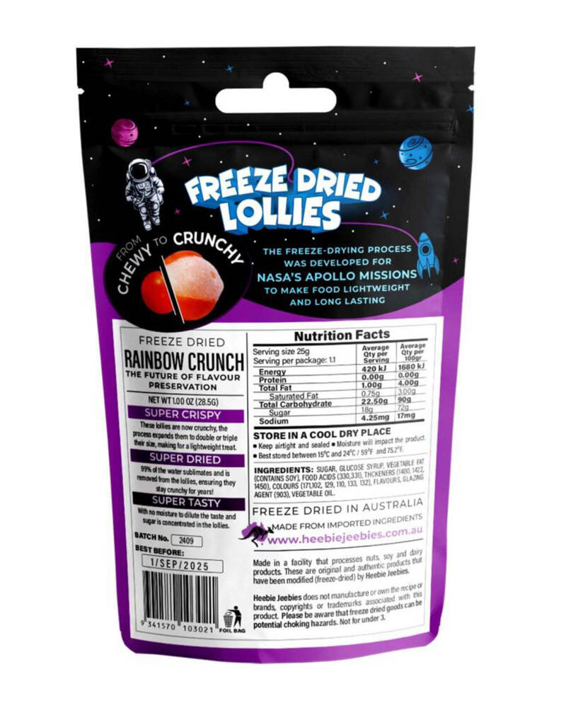 Heebie Jeebies Large Freeze Dried Rainbow Crunch Lollies for Unisex