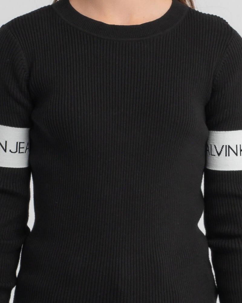 Calvin Klein Girls' Intarsia Logo Rib Sweater for Womens