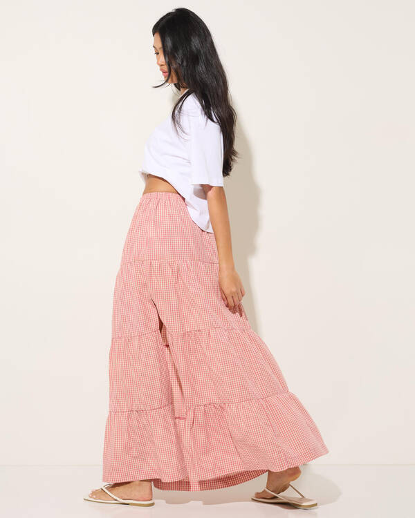 Rhythm Lola Check Tiered Maxi Skirt for Womens