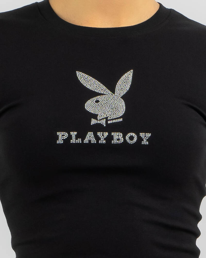 Playboy Bunny Diamante Baby Tee for Womens