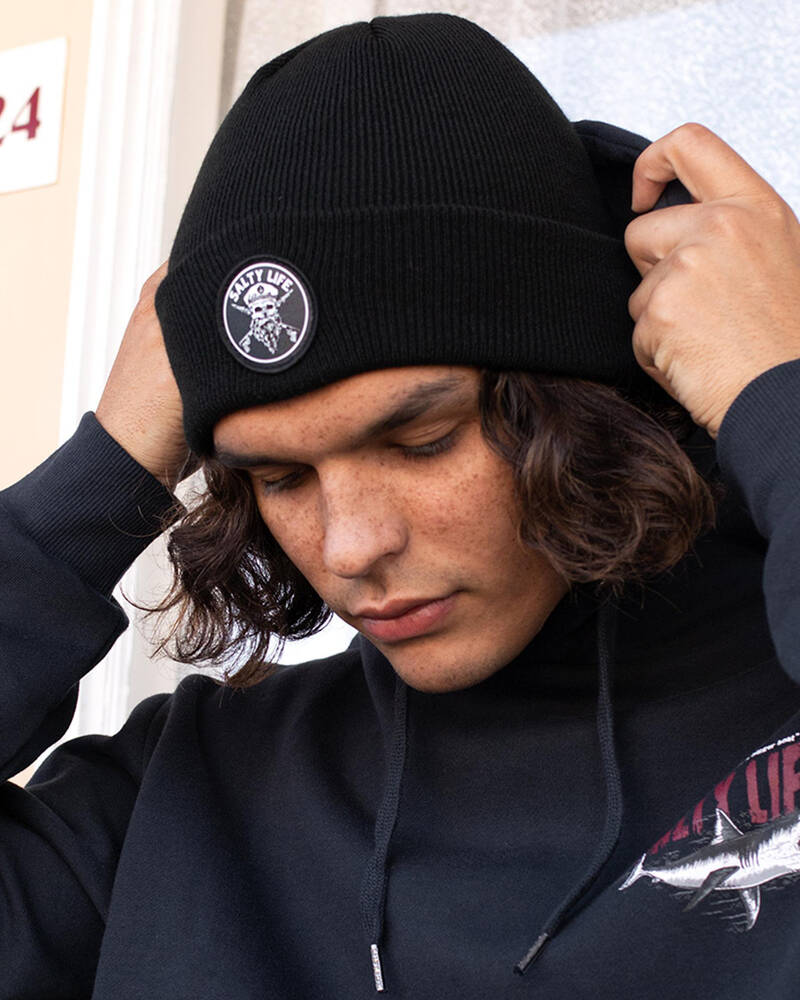Salty Life Black Beard Beanie for Mens