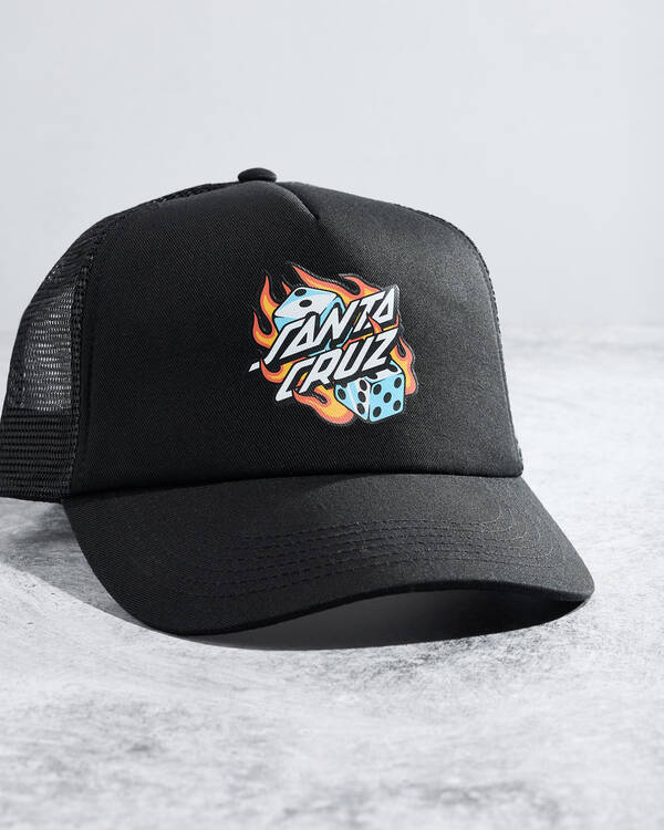Santa Cruz Flaming Dice Trucker Cap for Unisex