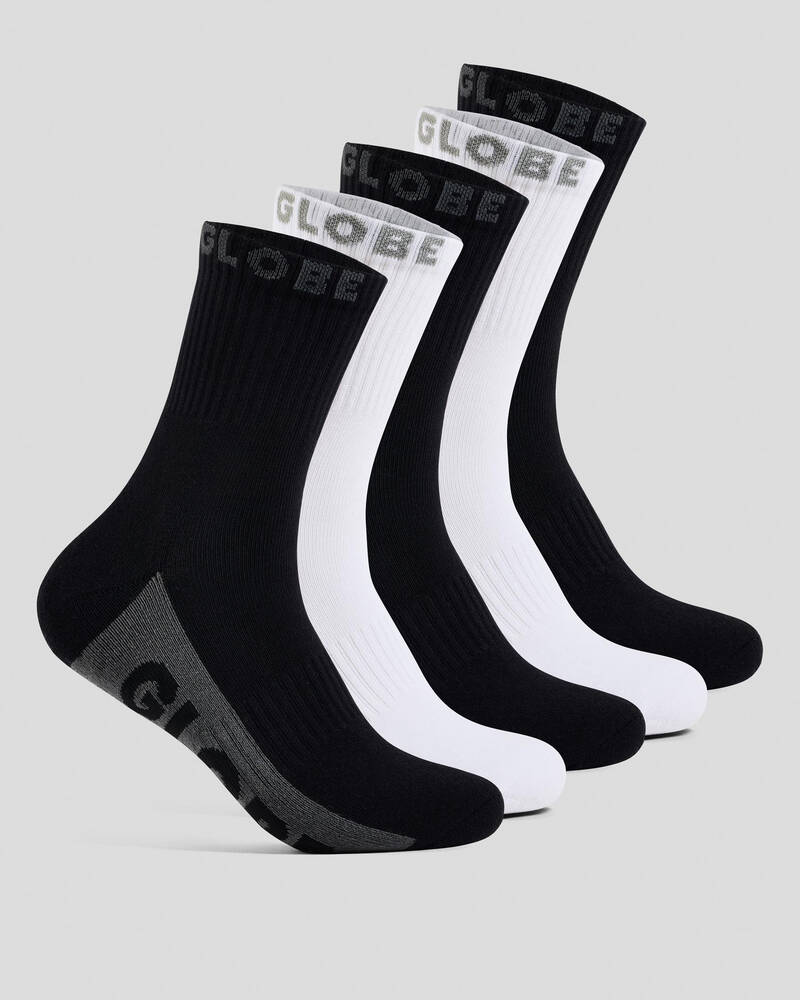 Globe Black and White Crew Socks 5 Pack for Mens