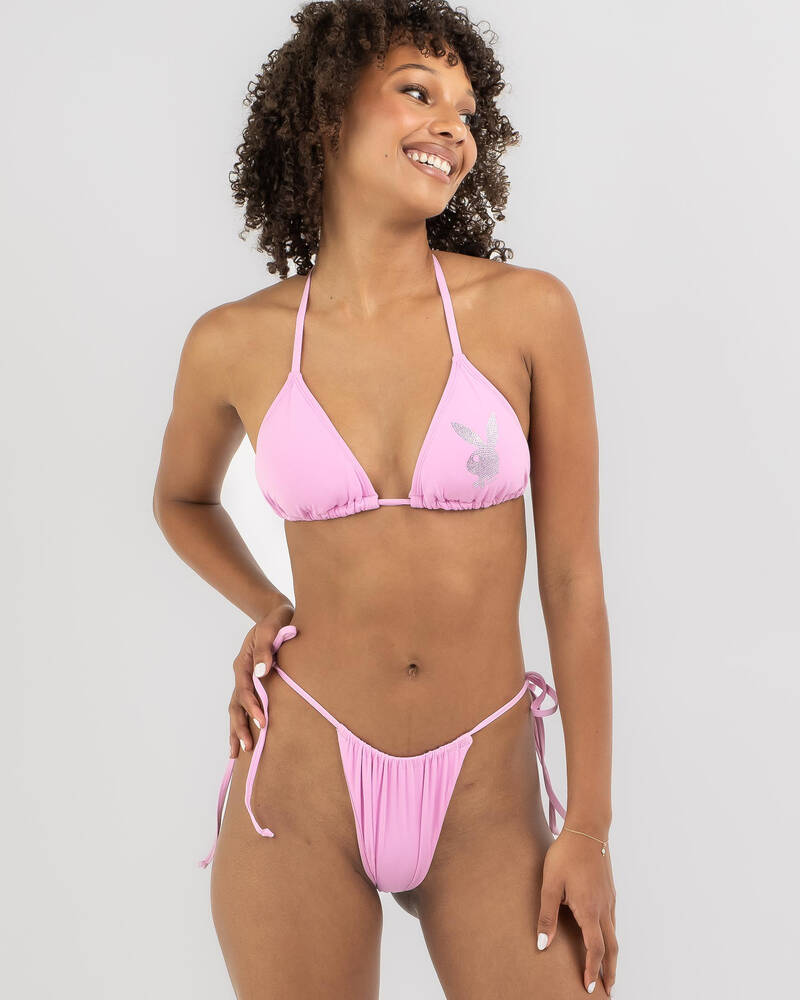Playboy Diamante Bunny Tie Side Bikini Bottom for Womens