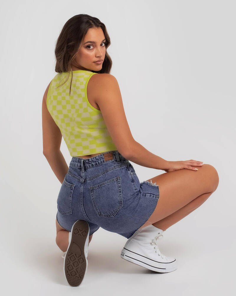 Pink Diamond Cyber Check Knit Top for Womens