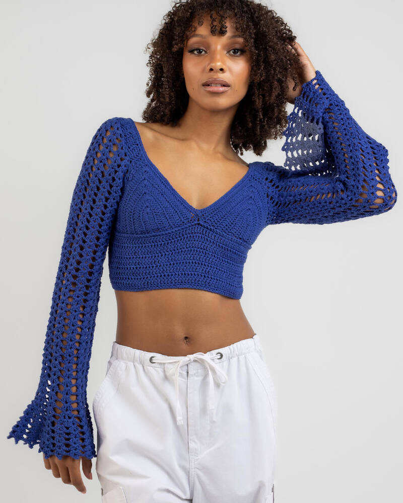 Mooloola Woodstock Long Sleeve Crochet Top for Womens