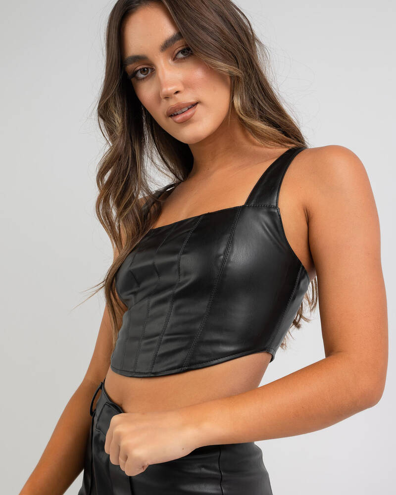 Thanne Motorcycle Season Vegan Leather Corset Top for Womens