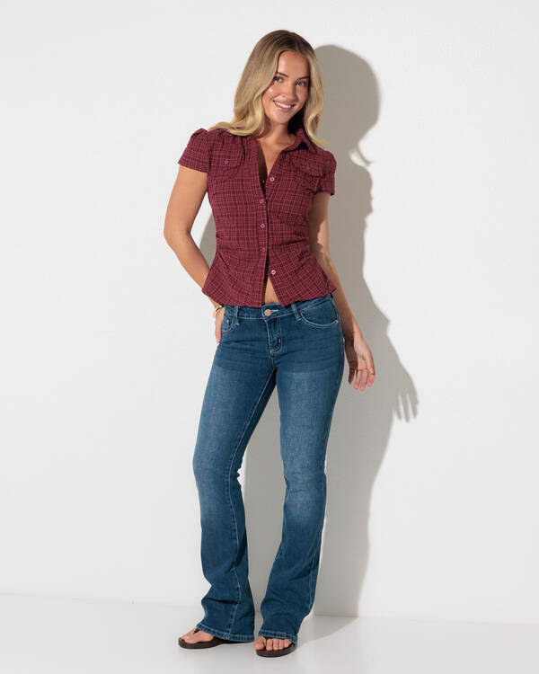 DESU Crush Low Waist Flare Jeans for Womens
