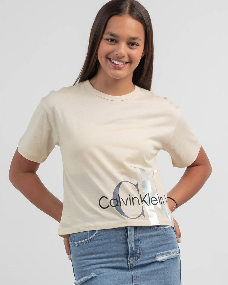Calvin Klein Girs' Mixed Monogram Cut Off T-Shirt for Womens