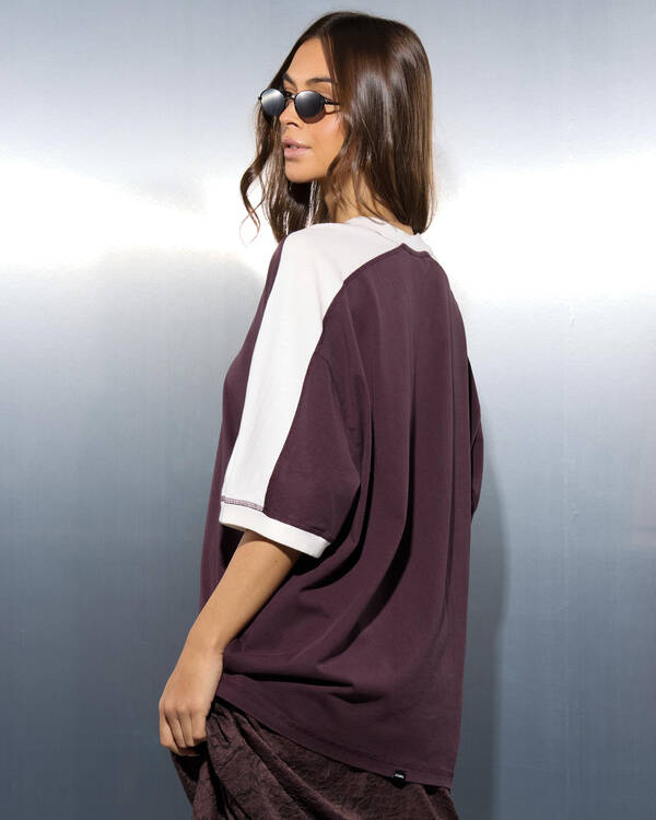 Thrills Heritage Track V Neck Oversized T-Shirt for Womens