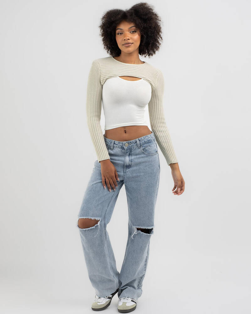 Ava And Ever Bloom Crew Neck Knit Shrug for Womens