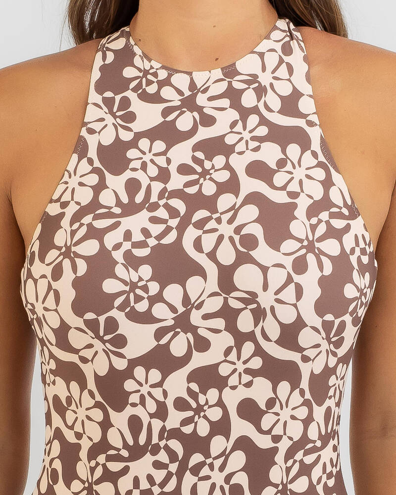 Rhythm Drifter Floral Cross Back One Piece Swimsuit In Chocolate - Fast