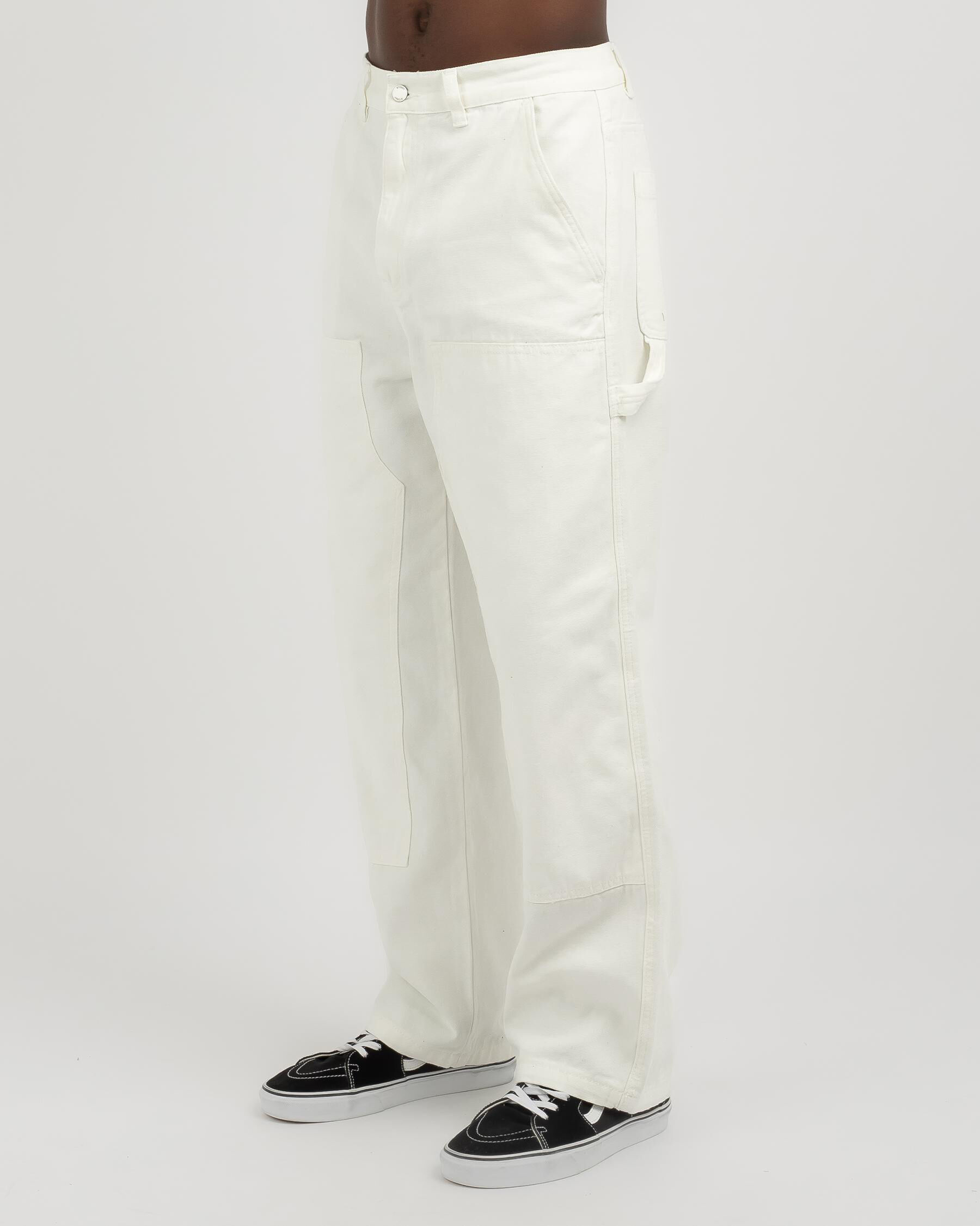 Shop Stussy Canvas Work Pants In Pigment Washed White - Fast