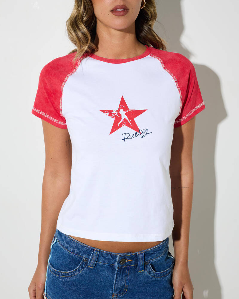 Rusty Starred Devil Raglan Baby Tee for Womens