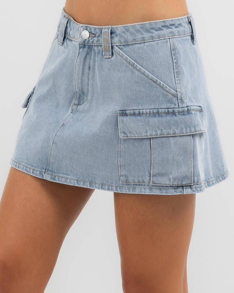 Rusty Milly Low Rise Denim Cargo Mini Skirt for Womens