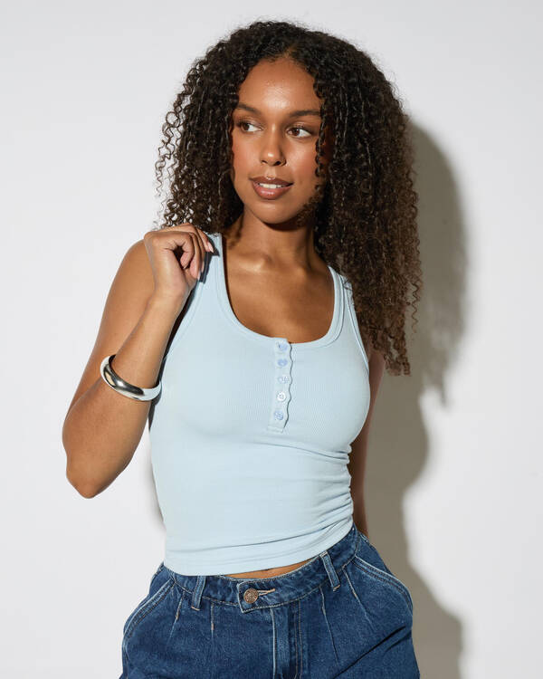 Basic Fine Rib Henley Tank Top