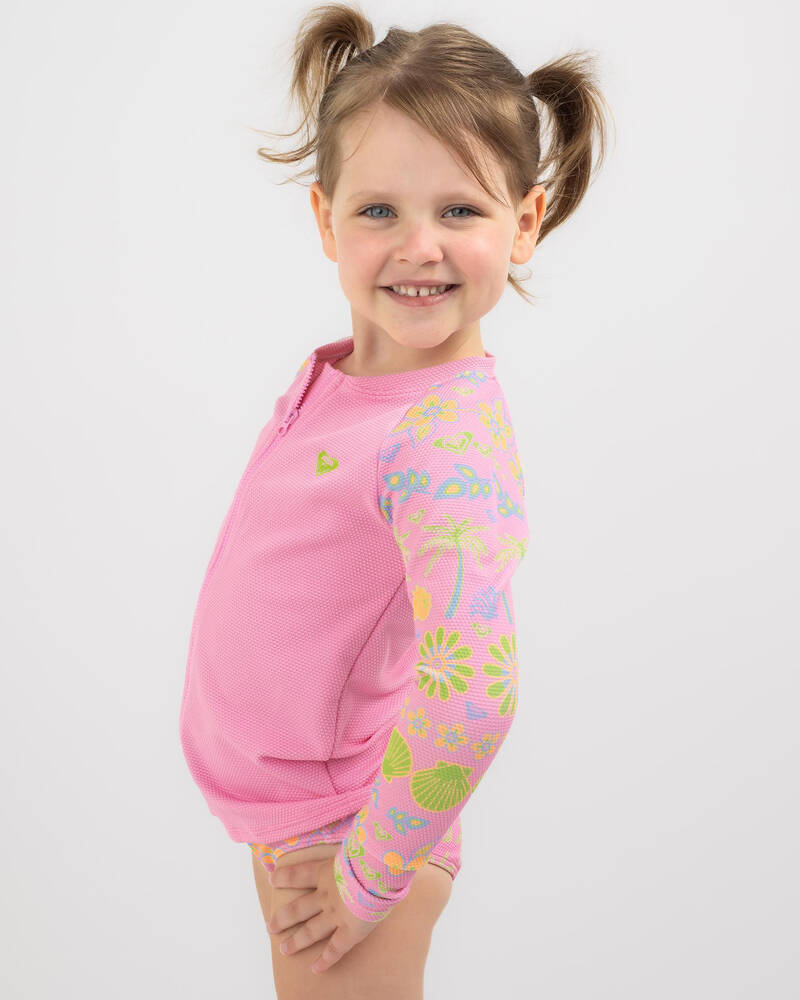 Shop Roxy Toddlers' Beach Day Together Long Sleeve Rash Vest Set In
