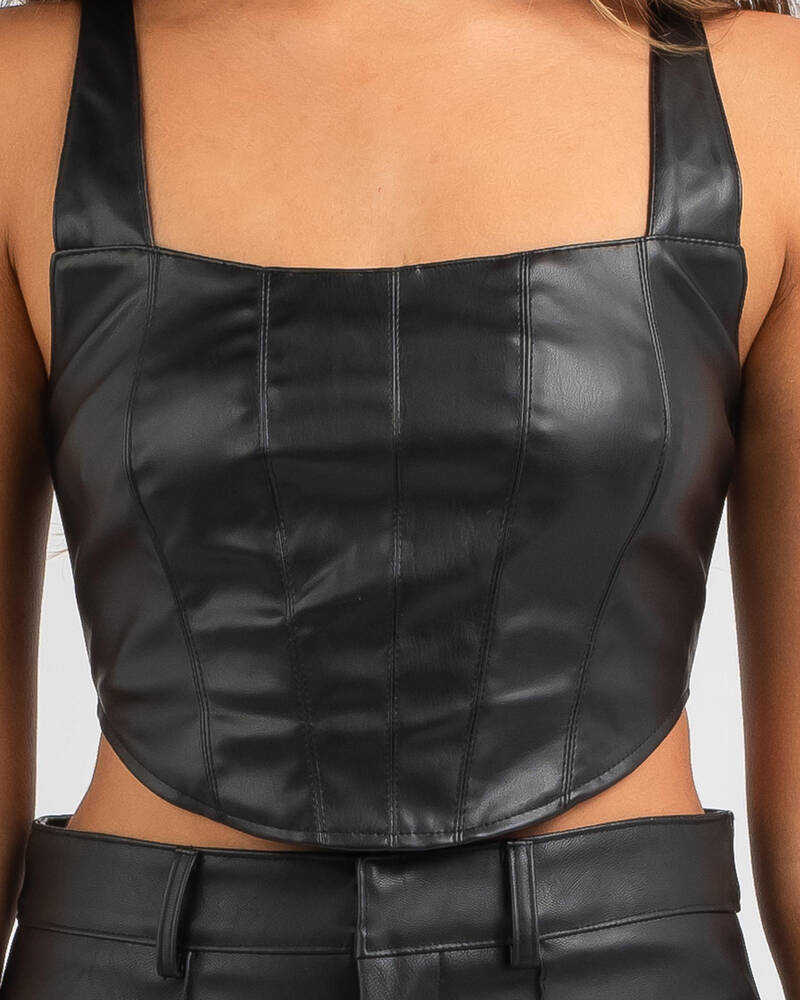Thanne Motorcycle Season Vegan Leather Corset Top for Womens