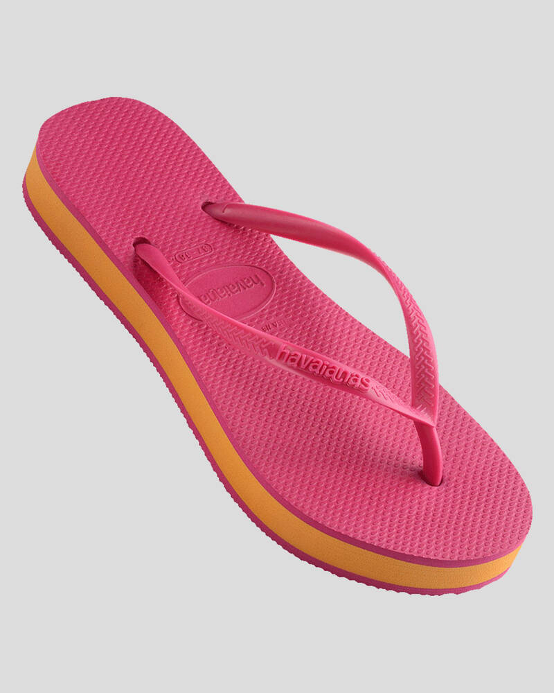 Shop Havaianas Slim Flatform Thongs In Pink Electric Fast Shipping